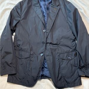 Blue nylon Massimo Dutti leather Trim Coat Sleeve xl 46r